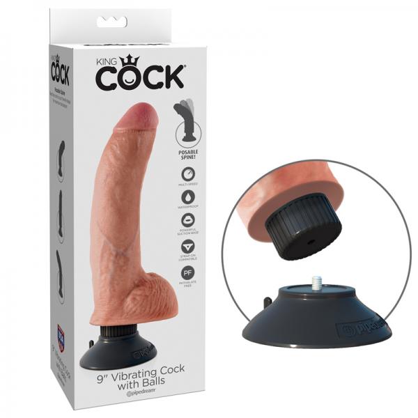 King Cock 9in Vibrating Cock W/balls Flesh